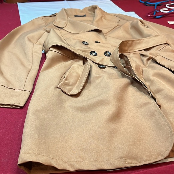 XL TAN button up Trench COAT office siren BELT pockets shoulder straps Corp core - Picture 5 of 16